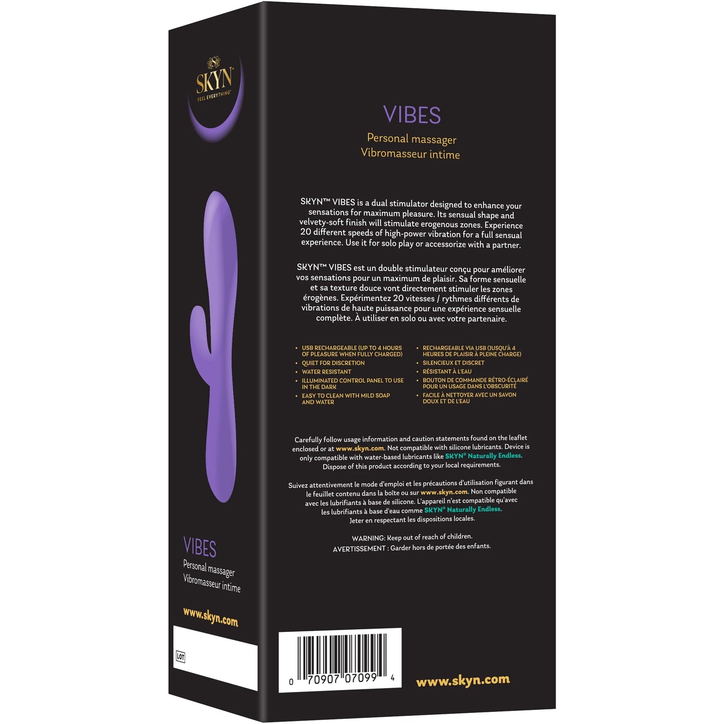 Vibes Personal Massage Wand Vibrator, 20 Speeds, Purple, 1 Count